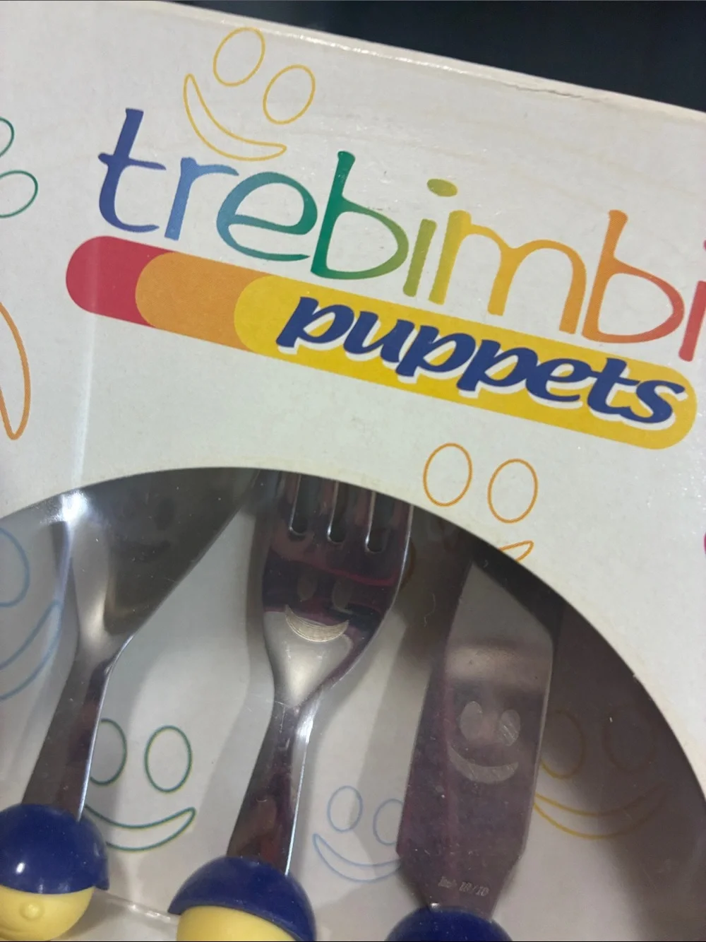 NEW Trebimbi Puppets Yellow Child Toddler Silverware Cutlery Set Italy European